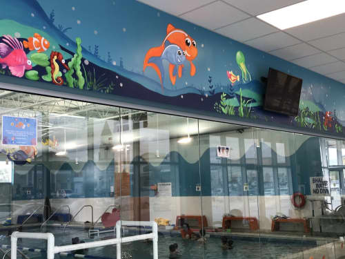 Russell's Aquatics Murals | Murals by Murals By Marg | Russell Aquatics Swim School in Markham. Item composed of synthetic