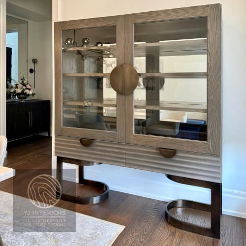 Moon Hutch / China Cabinet / Liquor Cabinet | Sideboard in Storage by YJ Interiors. Item made of oak wood with brass works with contemporary & eclectic & maximalism style