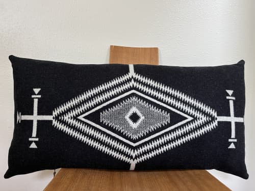 Black wool pillow aztec design 32x16 | Pillows by MISA. Item made of wool works with mid century modern & contemporary style