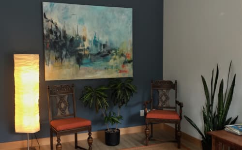 Large Commission painting for reception | Oil And Acrylic Painting in Paintings by Marie Manon Art | Mountain Therapy Psychological Services in Canmore. Item composed of synthetic