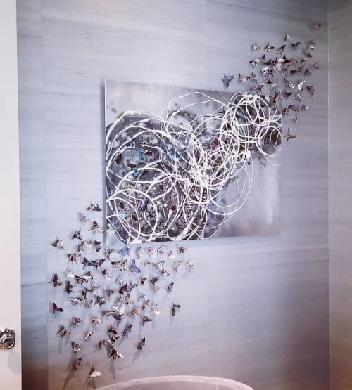 Painting and Butterflies | Mixed Media by Cara Enteles Studio. Item composed of synthetic
