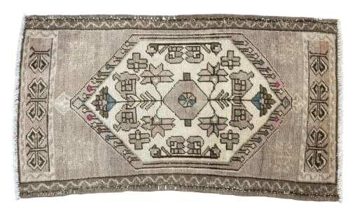 Vintage Turkish rug doormat | 1.9 x 2.11 | Small Rug in Rugs by Vintage Loomz. Item composed of wool in boho or mid century modern style
