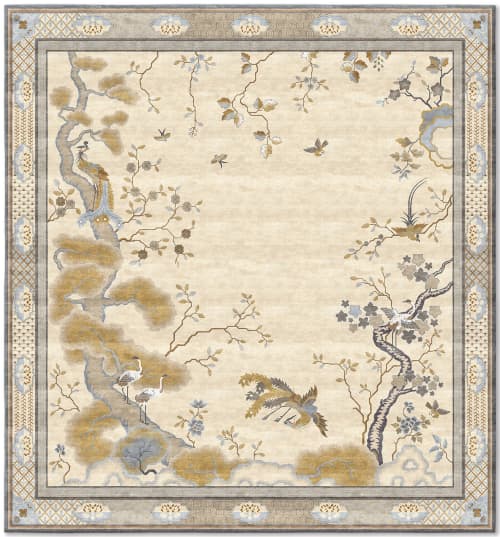 Rug Chinese Pheonix Celeste hand-knotted chinoiserie style | Area Rug in Rugs by Atelier Tapis Rouge. Item in traditional style