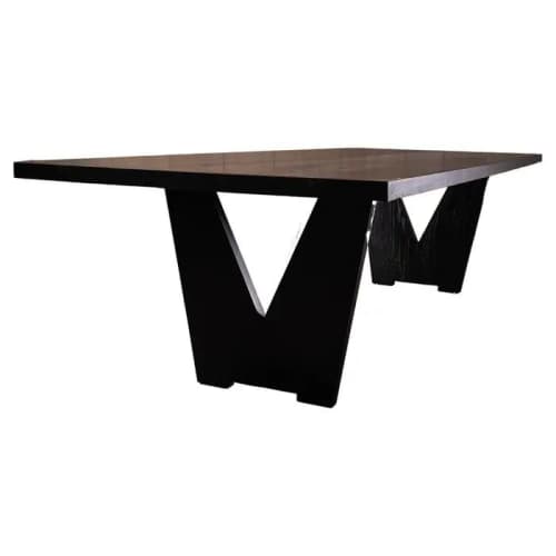 V Black Oak Dining Table | Tables by Aeterna Furniture. Item composed of oak wood