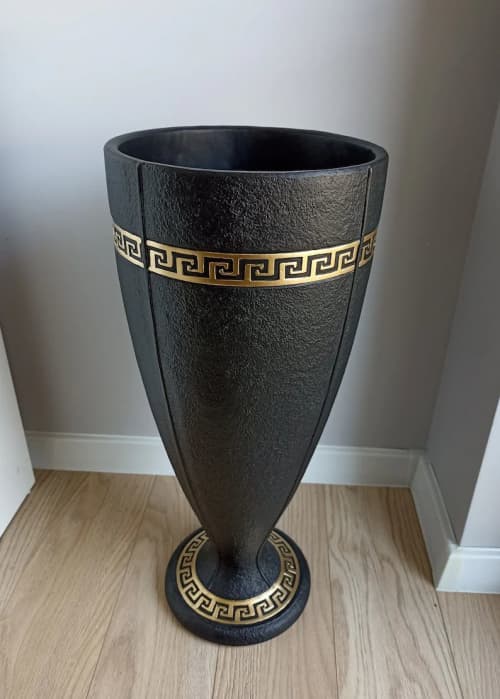 Greek Vase with maeander pattern hand painted in Europe | Vases & Vessels by ultimate European. Item in mid century modern or country & farmhouse style