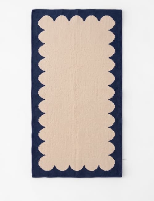 Handwoven Woolen Blue Runner Rug | Rugs by Evergreen Carpets. Item composed of wool in boho or minimalism style