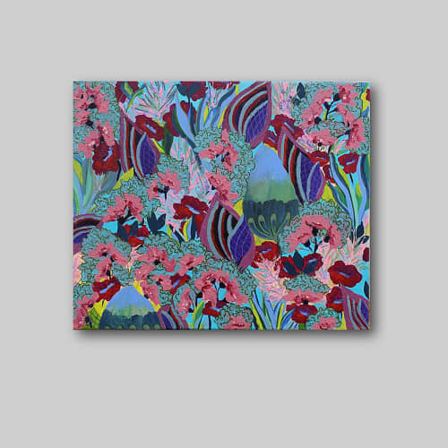 FANTASY GARDEN - original floral painting | Oil And Acrylic Painting in Paintings by Marinela Puscasu. Item composed of canvas in contemporary or country & farmhouse style