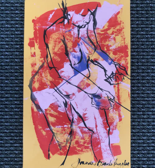 Pulling Her Baggage | Oil And Acrylic Painting in Paintings by Joanne Beaule Ruggles. Item composed of paper in contemporary or modern style