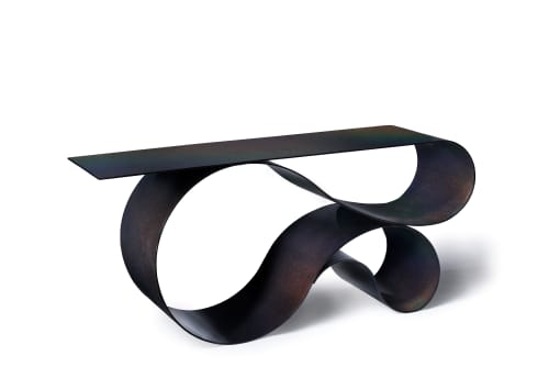 Whorl Console In Black Iridescent Powder Coated Aluminum | Console Table in Tables by Neal Aronowitz. Item composed of aluminum compatible with minimalism and mid century modern style