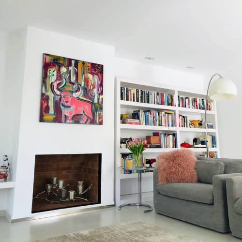Bull and the Cactus | Oil And Acrylic Painting in Paintings by Aidan Weichard. Item made of canvas