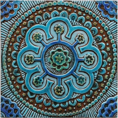 Set of 8 large turquoise tiles Outdoor wall art installation | Tiles by GVEGA. Item composed of ceramic