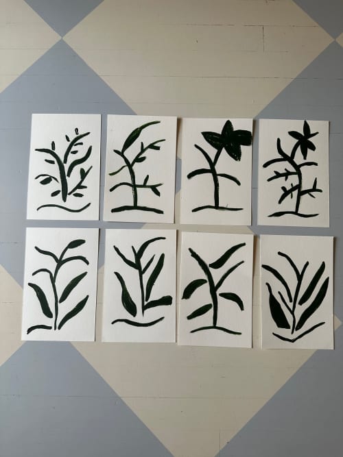 Petite Dark Green Fern Set | Oil And Acrylic Painting in Paintings by Erin Donahue Tice Fine Art. Item made of paper with synthetic