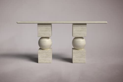 Axis Travertine Console Table | Tables by HamamDecor LLC. Item composed of marble