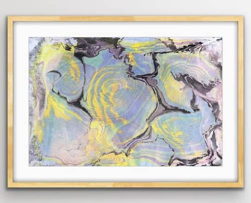 Sun Pools I Japanese Marbling I Ink on Cotton Paper | Mixed Media in Paintings by KMOK Art. Item composed of paper compatible with boho and minimalism style