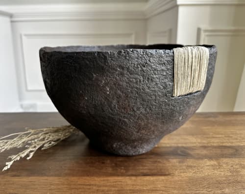 Rooted Organic Paper Mache Decorative Bowl | Decorative Objects by TM Olson Collection. Item made of paper compatible with minimalism and japandi style
