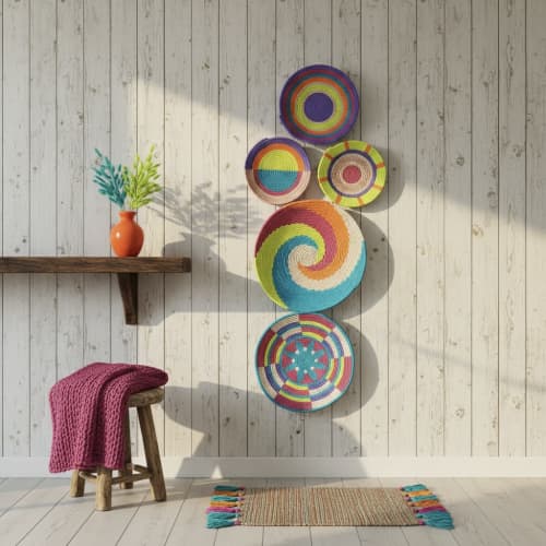Set of 5 Woven Basket Wall Decor | Decorative Plate in Decorative Objects by Sarmal Design. Item made of cotton with synthetic works with boho & contemporary style