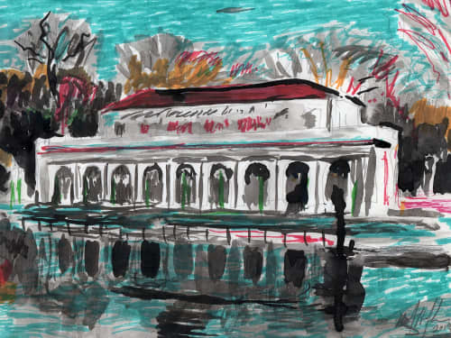 Prospect Park Boathouse in Early Spring | Drawings by Noel Hefele. Item composed of paper