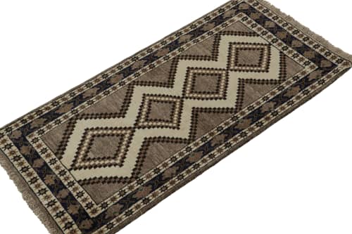 Vintage Gabbeh Tribal Runner in Gray with Beige-Brown | Area Rug in Rugs by Rug and Kilim