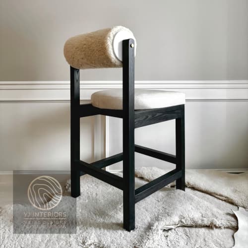Rody Counter Stool - Sheepskin / Leather | Chairs by YJ Interiors. Item made of oak wood with fabric works with mid century modern & contemporary style
