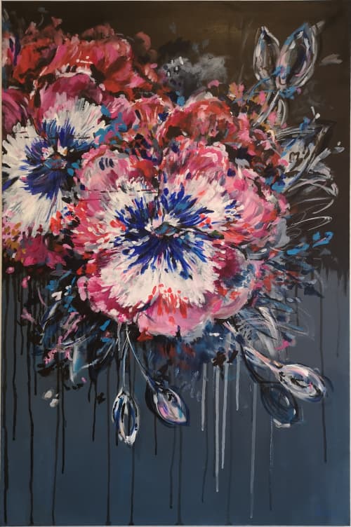 Urban Pansies | Oil And Acrylic Painting in Paintings by Judy Century Art. Item made of synthetic