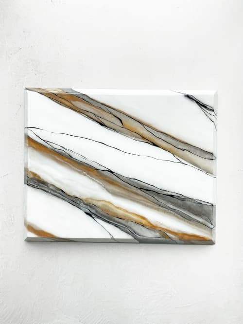 Calacatta Macchia Vecchia | Mixed Media in Paintings by Rhonda Deland. Item made of wood with canvas works with minimalism & contemporary style
