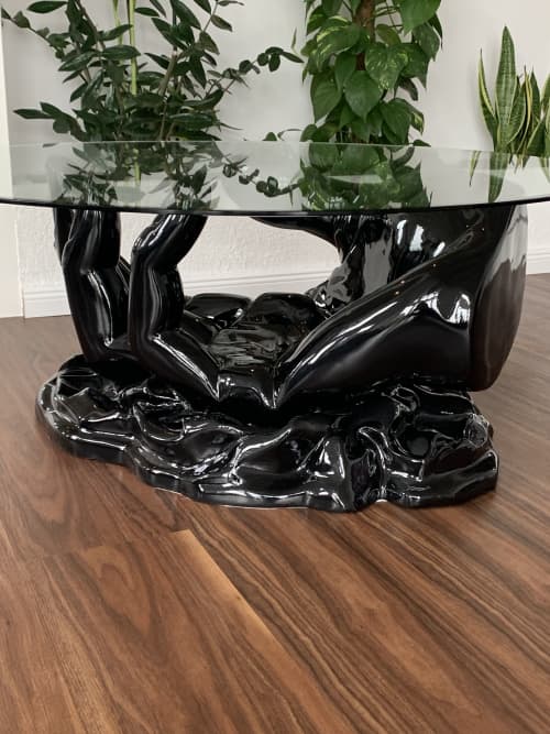 Beautiful black hand table all hand made in Europe luxus art | Coffee Table in Tables by ultimate European. Item composed of glass compatible with country & farmhouse and coastal style