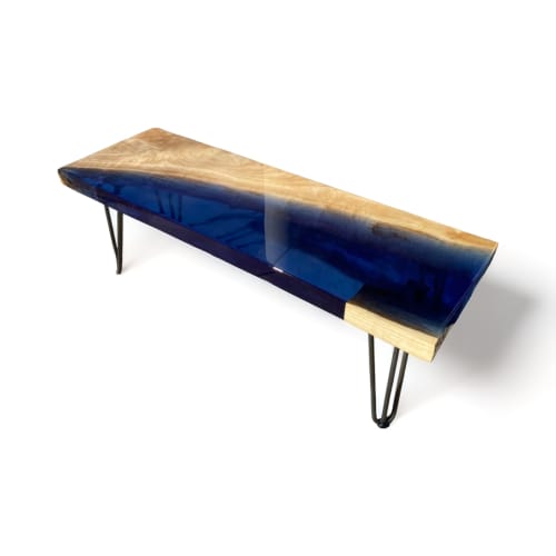 Resin + Shamel Ash Bench With Iron Hairpin Legs | Benches & Ottomans by Marsden Designs. Item made of wood with steel works with boho & contemporary style