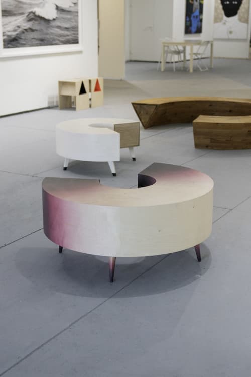 "Coco Drinks Wine"- a circular coffee table with drawer | Tables by Makingworks. Item composed of wood in contemporary style