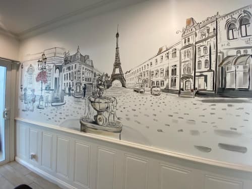 French Cafe Mural 1940s | Murals by Emma-Alyce Art. Item made of synthetic