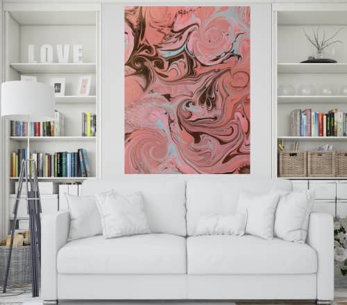 Pink arabesque IV-marbling art | Prints by KALEIDO MARBLING ART. Item composed of canvas and paper