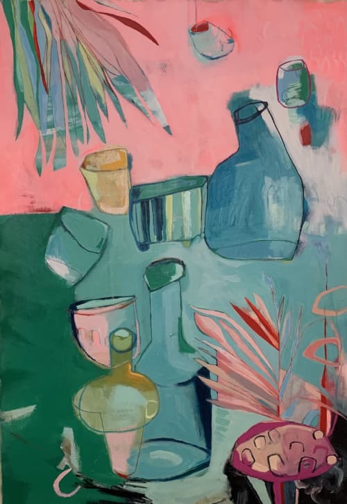 Picnic tropicana | Mixed Media by Vikki Drummond. Item made of canvas compatible with contemporary and modern style