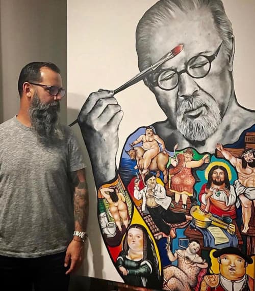 Fernando Botero | Oil And Acrylic Painting in Paintings by Anthony Hernandez Art. Item made of canvas & synthetic