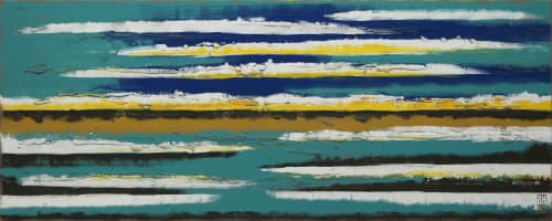 Blue Horizon | Oil And Acrylic Painting in Paintings by Ronald Hunter | Roxier Art Gallery in Rotterdam. Item made of canvas & synthetic