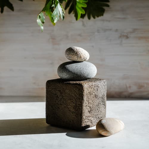 The Small Earthen Cube Sculpture | Sculptures by Carolyn Powers Designs. Item composed of concrete compatible with minimalism and contemporary style