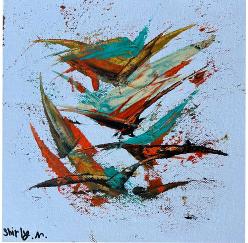Pair of Birds | Oil And Acrylic Painting in Paintings by Shirly Maimom Art. Item made of canvas with synthetic works with contemporary & art deco style