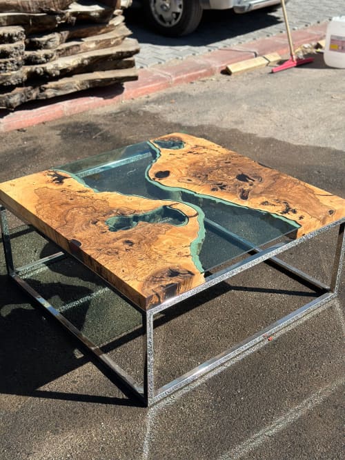 Antique Wood Epoxy Coffee Table - Office Table - Resin Table | Tables by Tinella Collection. Item composed of birch wood in boho or minimalism style