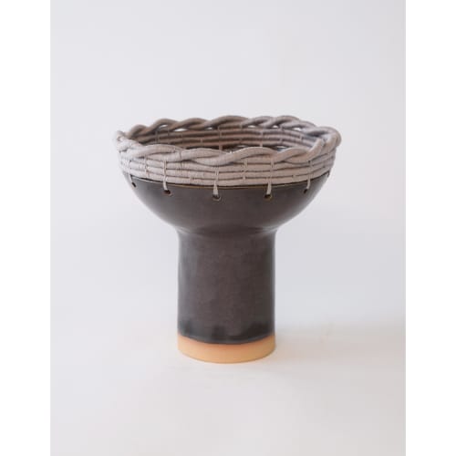 Handmade Ceramic Decorative Bowl #806 with Woven Edge | Decorative Objects by Karen Gayle Tinney. Item made of cotton & stoneware compatible with minimalism and contemporary style