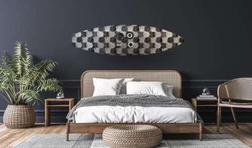 Mid Century textile on up-cycled surfboards | Mixed Media by Rebaroque Industries. Item made of synthetic works with mid century modern & contemporary style