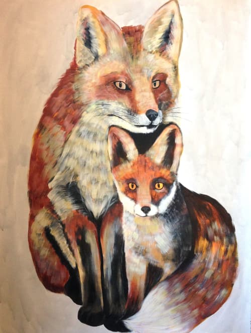 Fox & Kit | Oil And Acrylic Painting in Paintings by Natalie Jo Wright. Item composed of canvas