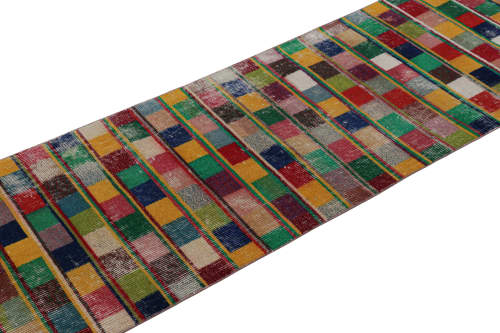 Vintage Mid-Century Geometric Green And Multi-Color Wool | Area Rug in Rugs by Rug and Kilim