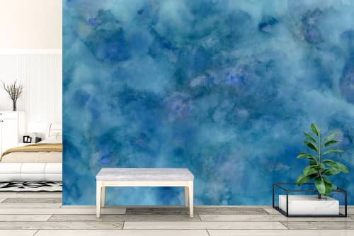 Ocean Mist-B Wallpaper Mural | Wall Treatments by MELISSA RENEE fieryfordeepblue  Art & Design. Item made of paper works with contemporary & eclectic & maximalism style