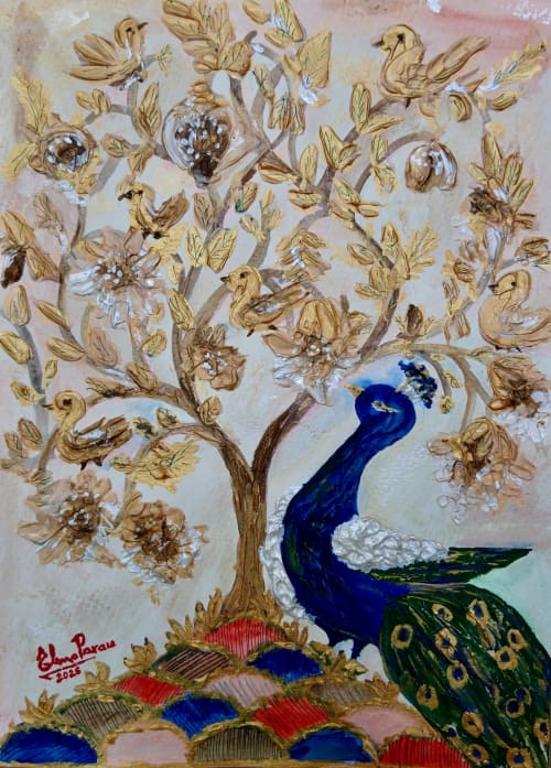 Tree of life in the spring | Oil And Acrylic Painting in Paintings by Elena Parau. Item made of paper works with boho & country & farmhouse style