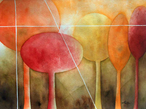 Quiet Geometry | Watercolor Painting in Paintings by Laila Vazquez. Item composed of paper in minimalism or mid century modern style