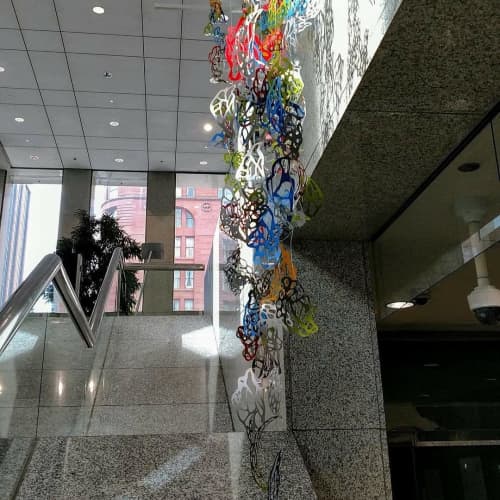 Reflected Light hanging sculpture | Sculptures by Jane Guthridge | Republic Plaza in Denver. Item composed of synthetic