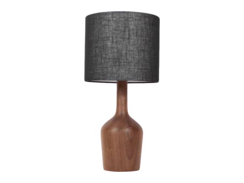 Hand Turned Walnut  Lamp | Table Lamp in Lamps by ColombeFurniture. Item composed of walnut and linen