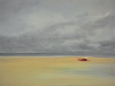 Anne Packard "Red Boat" | Oil And Acrylic Painting in Paintings by YJ Contemporary Fine Art. Item made of canvas