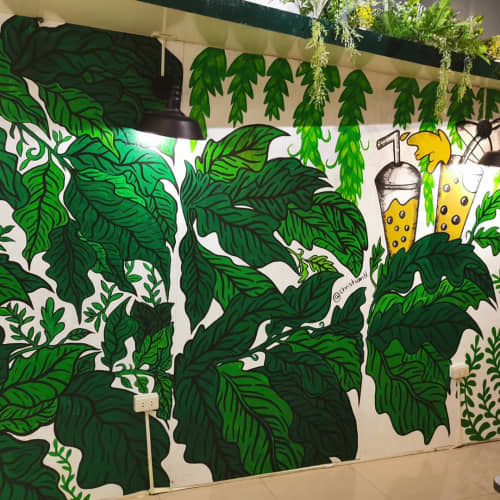 Green leaves (flat style) | Murals by CHRISTIAN HERNANDEZ | Infinitea Tanauan City in Tanauan. Item composed of synthetic