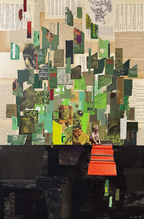 Color Field III Green | Collage in Paintings by Glen Gauthier. Item composed of canvas and paper in mid century modern or contemporary style