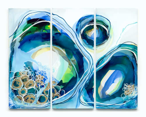Lara Scolari Original Artwork, Salt & Sun Triptych II | Oil And Acrylic Painting in Paintings by Lara Scolari. Item made of synthetic