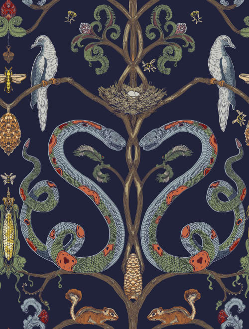 Snake Party 2.0 | Wallpaper in Wall Treatments by Merenda Wallpaper. Item made of paper works with eclectic & maximalism & traditional style